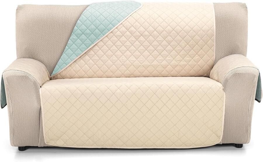 Omkeerbare gewatteerde bankhoes voor 2-zits bank Beige Aquamarijn
