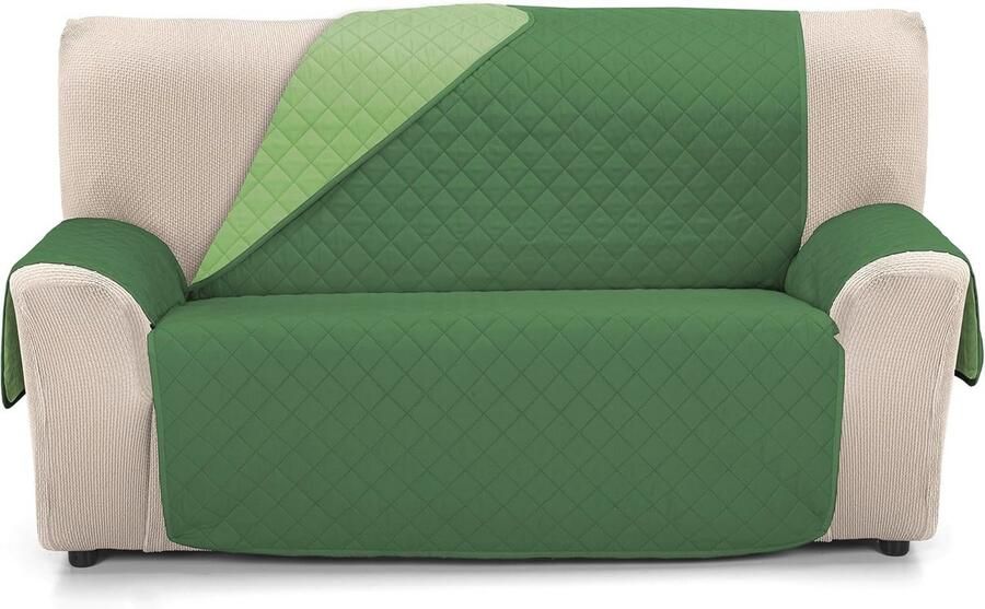 Omkeerbare gewatteerde bankhoes voor 2-zitsbank XL groen fles & barnsteen
