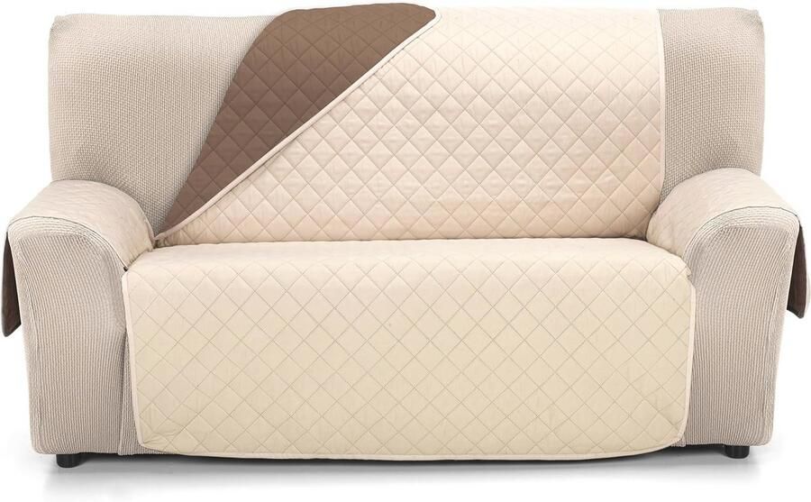 Omkeerbare gewatteerde bankhoes voor 3-zits bank XL Beige Bruin Bescherm en versier je bank