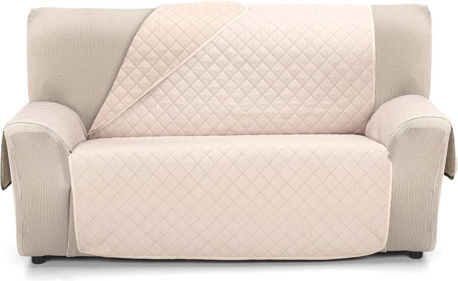 Omkeerbare gewatteerde bankovertrek voor 3-zits bank Beige en barnsteen Linnen