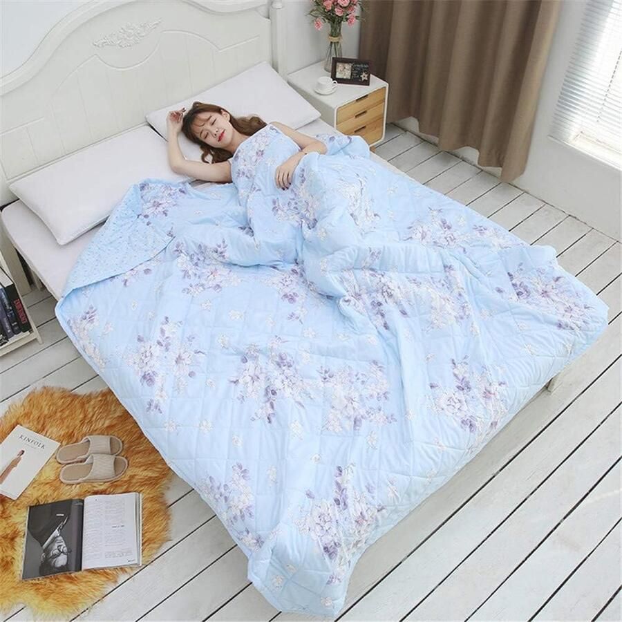 Omkeerbare Gewatteerde Bedsprei voor eenpersoons en tweepersoons Bedden Blauwe Bloem 170 x 200 cm