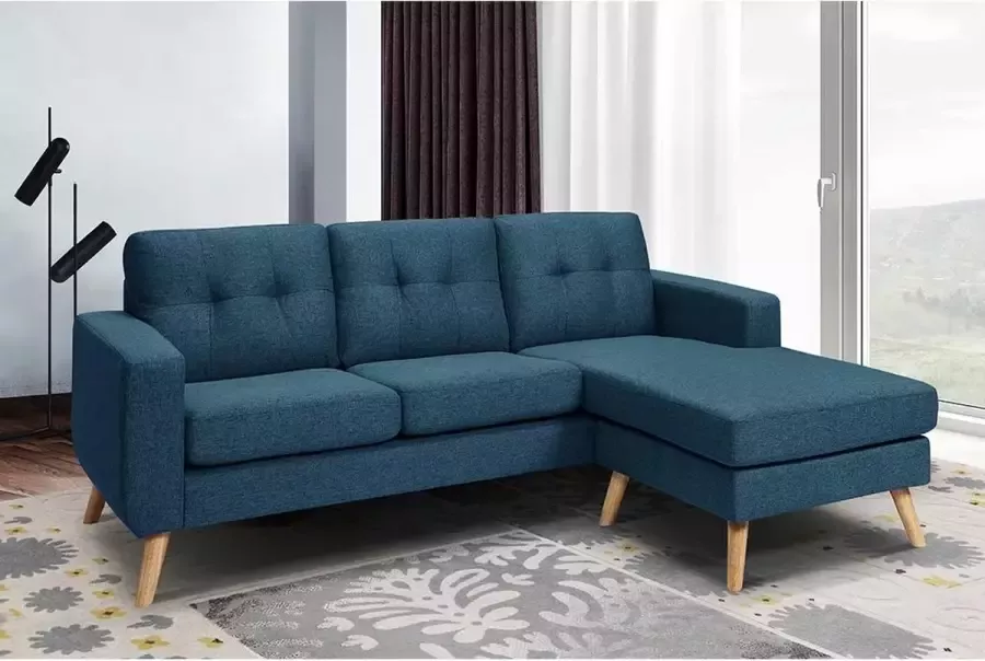 Vente-unique Omkeerbare hoekbank BARTHOLOME van stof Donkerblauw L 198 cm x H 85 cm x D 160 cm - Foto 3