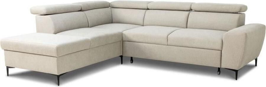 Omkeerbare hoekbank met commode 5 plaatsen KASIMIR Beige stof 258 x 79 98 x 219 cm