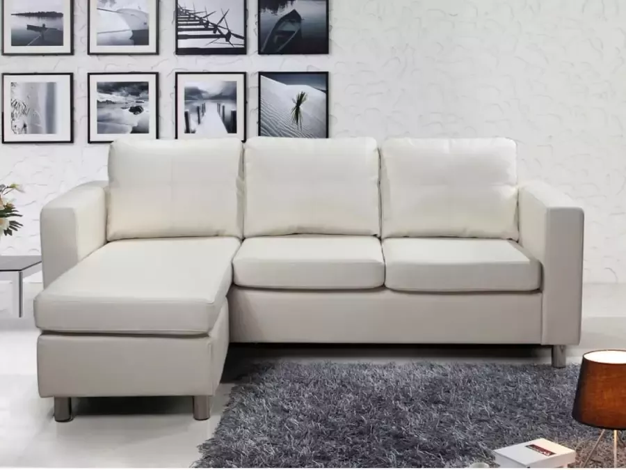 Vente-unique Omkeerbare hoekbank van kunstleer ACKLEY Ivoor L 196 cm x H 77 cm x D 133 cm - Foto 3