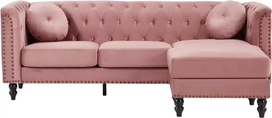 Vente-unique Omkeerbare hoekbank van oud roze velours TURNER L 222 cm x H 78 cm x D 144 cm - Foto 3