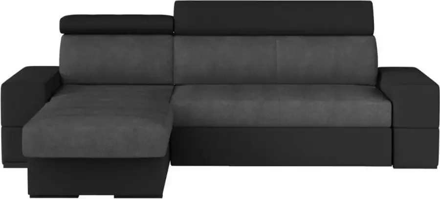 Omkeerbare hoekbedbank VALMY van stof en kunstleer Antraciet en zwart L 260 cm x H 98 cm x D 165 cm