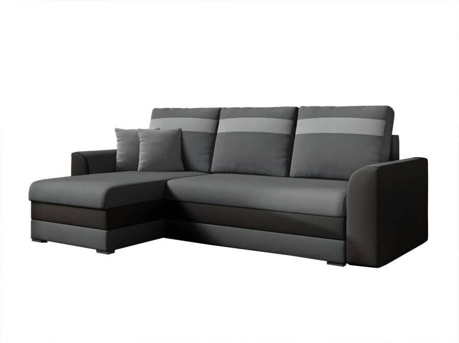 Omkeerbare hoekslaapbank GIANY van stof Antraciet en licht grijze banden L 243 cm x H 89 cm x D 137 cm - Foto 3