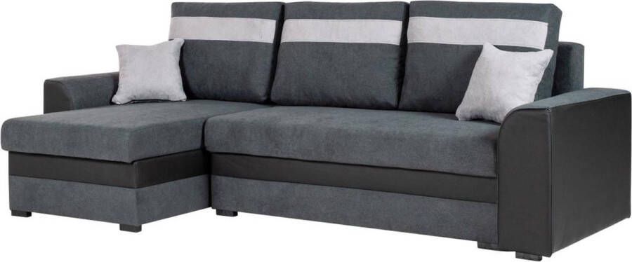 Omkeerbare hoekslaapbank GIANY van stof Antraciet en licht grijze banden L 243 cm x H 89 cm x D 137 cm - Foto 4