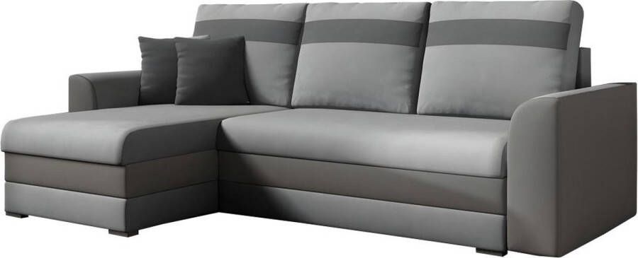 Omkeerbare hoekslaapbank GIANY van stof en kunstleer Licht grijs en banden antraciet L 243 cm x H 89 cm x D 137 cm - Foto 4