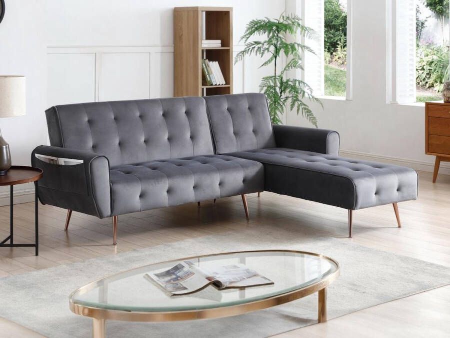 Vente-unique Omkeerbare hoekslaapbank van antracietgrijs velours POLANI L 222 cm x H 84 cm x D 164 cm