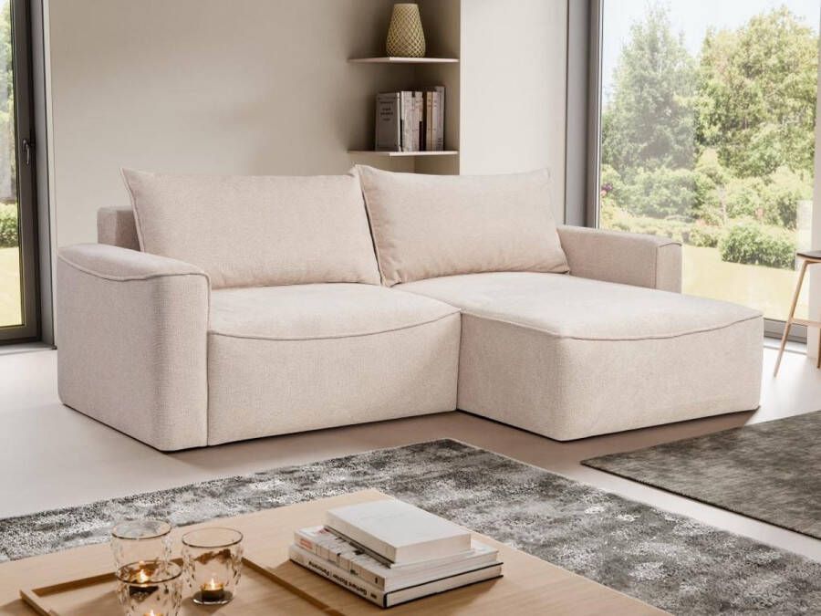 Vente-unique Omkeerbare hoekslaapbank van beige stof met textuur ASTURIO L 242 cm x H 76 cm x D 160 cm