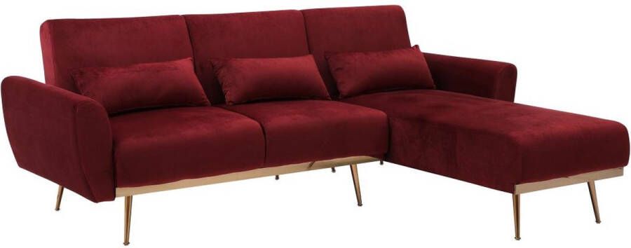 Vente-unique Omkeerbare hoekslaapbank van bordeauxrood velours LAUNEI L 221 cm x H 84 cm x D 163 cm - Foto 2