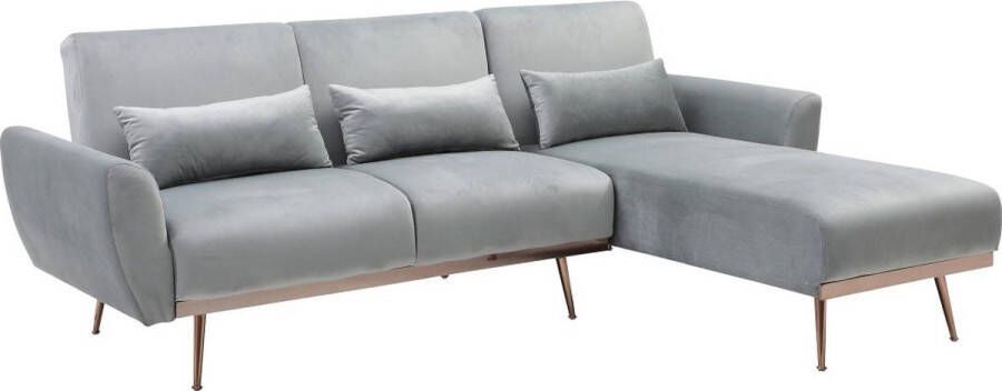Vente-unique Omkeerbare hoekslaapbank van lichtgrijs velours LAUNEI L 221 cm x H 84 cm x D 163 cm - Foto 2