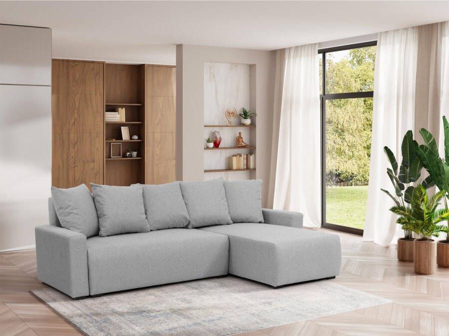 Omkeerbare hoekslaapbank van lichtgrijze stof LADAZIA L 234 cm x H 85 cm x D 152 cm - Foto 3