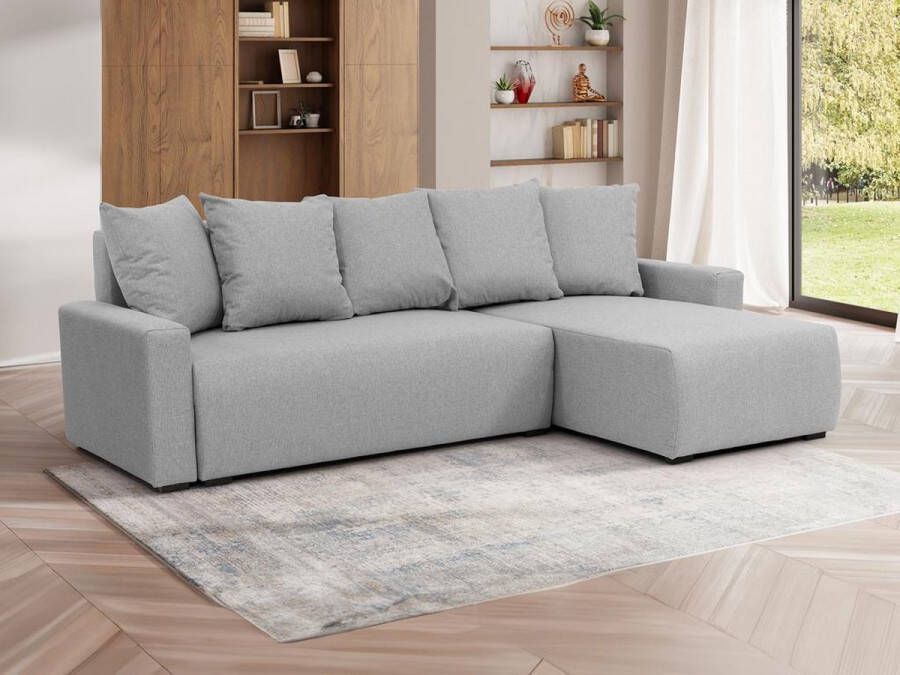 Omkeerbare hoekslaapbank van lichtgrijze stof LADAZIA L 234 cm x H 85 cm x D 152 cm