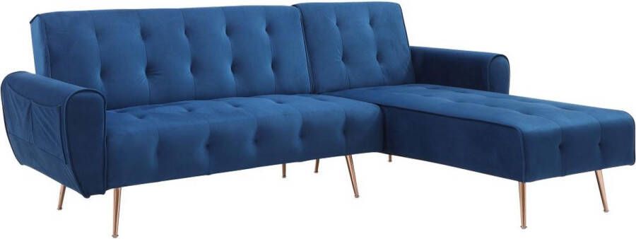 Vente-unique Omkeerbare hoekslaapbank van nachtblauw velours POLANI L 222 cm x H 84 cm x D 164 cm - Foto 2
