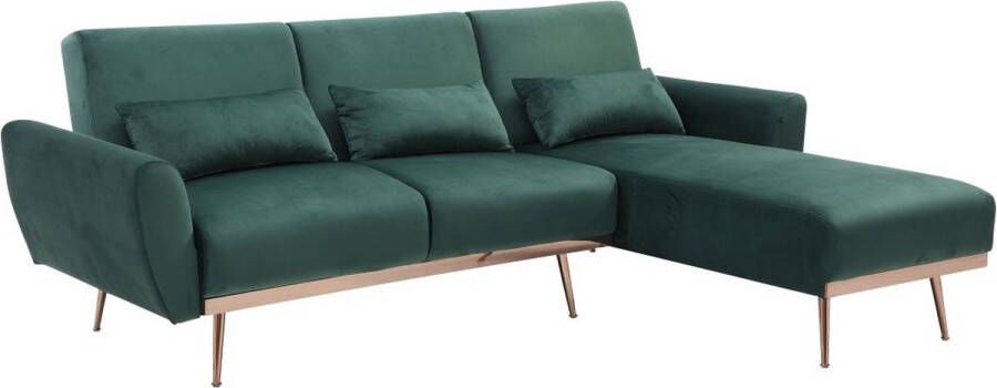 Vente-unique Omkeerbare hoekslaapbank van spargroen velours LAUNEI L 221 cm x H 84 cm x D 163 cm - Foto 2