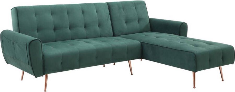 Vente-unique Omkeerbare hoekslaapbank van spargroen velours POLANI L 222 cm x H 84 cm x D 164 cm - Foto 2