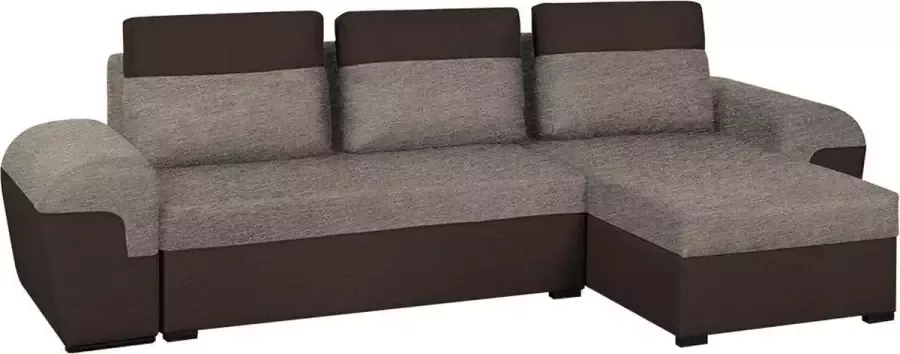 Omkeerbare hoekslaapbank van stof GABY Tweekleurig bruin mosterd L 264 cm x H 87 cm x D 147 cm - Foto 2