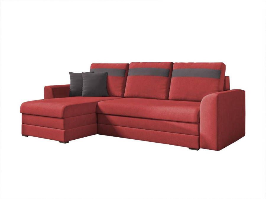 Omkeerbare hoekslaapbank van stof GIANY Rood met antraciete banen L 243 cm x H 89 cm x D 137 cm