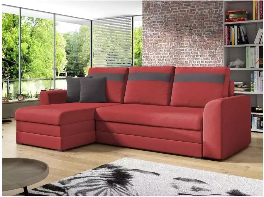 Omkeerbare hoekslaapbank van stof GIANY Rood met antraciete banen L 243 cm x H 89 cm x D 137 cm - Foto 3