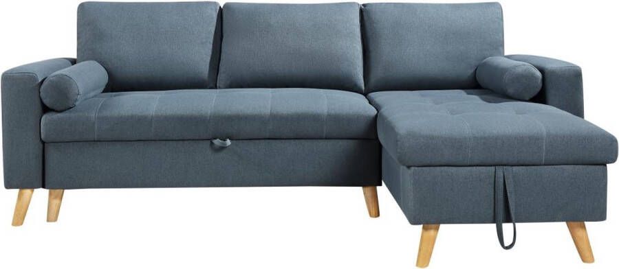 Vente-unique Omkeerbare hoekslaapbank van stof met opbergruimte Eendenblauw KORI L 225 cm x H 88 cm x D 146 cm - Foto 3