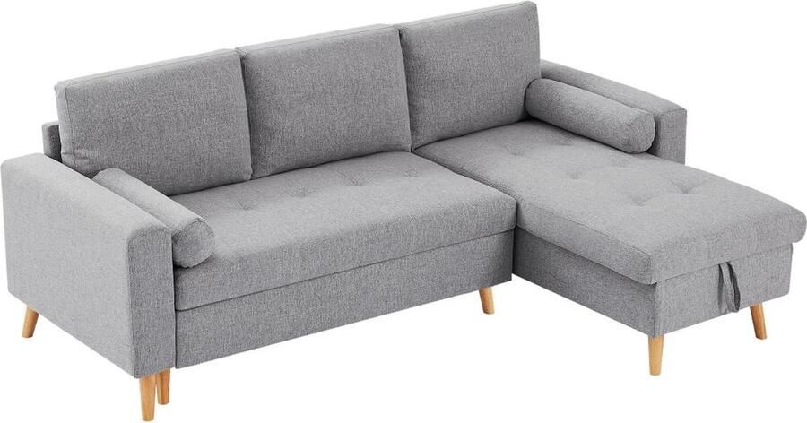 Vente-unique Omkeerbare hoekslaapbank van stof met opbergruimte Lichtgrijs KORI L 225 cm x H 88 cm x D 146 cm - Foto 2