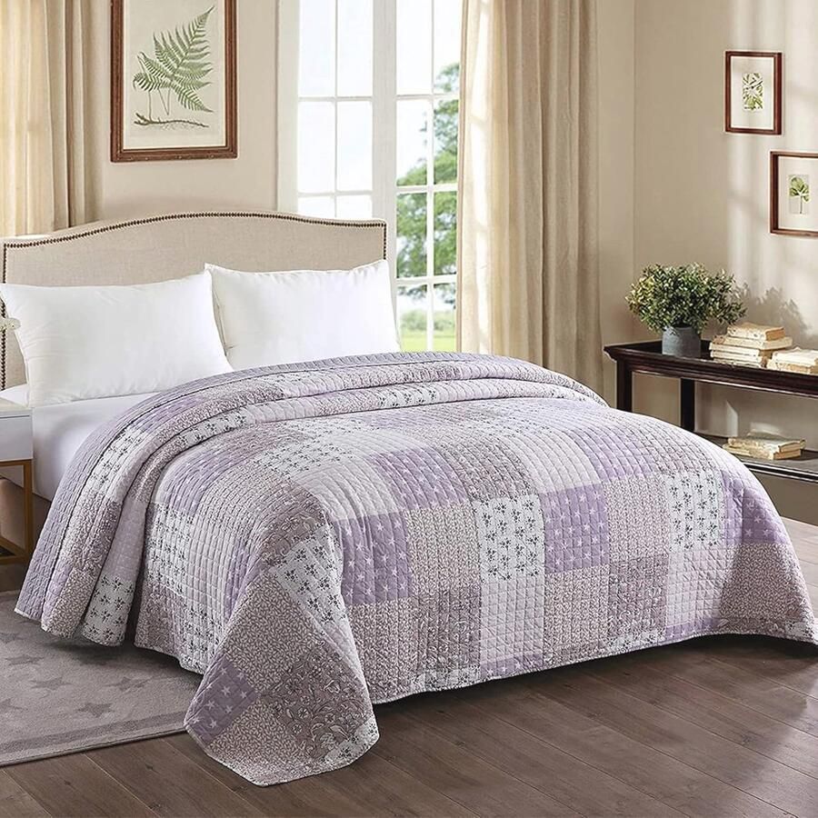 Omkeerbare patchwork sprei voor tweepersoonsbed – gewatteerde deken 220x240 cm