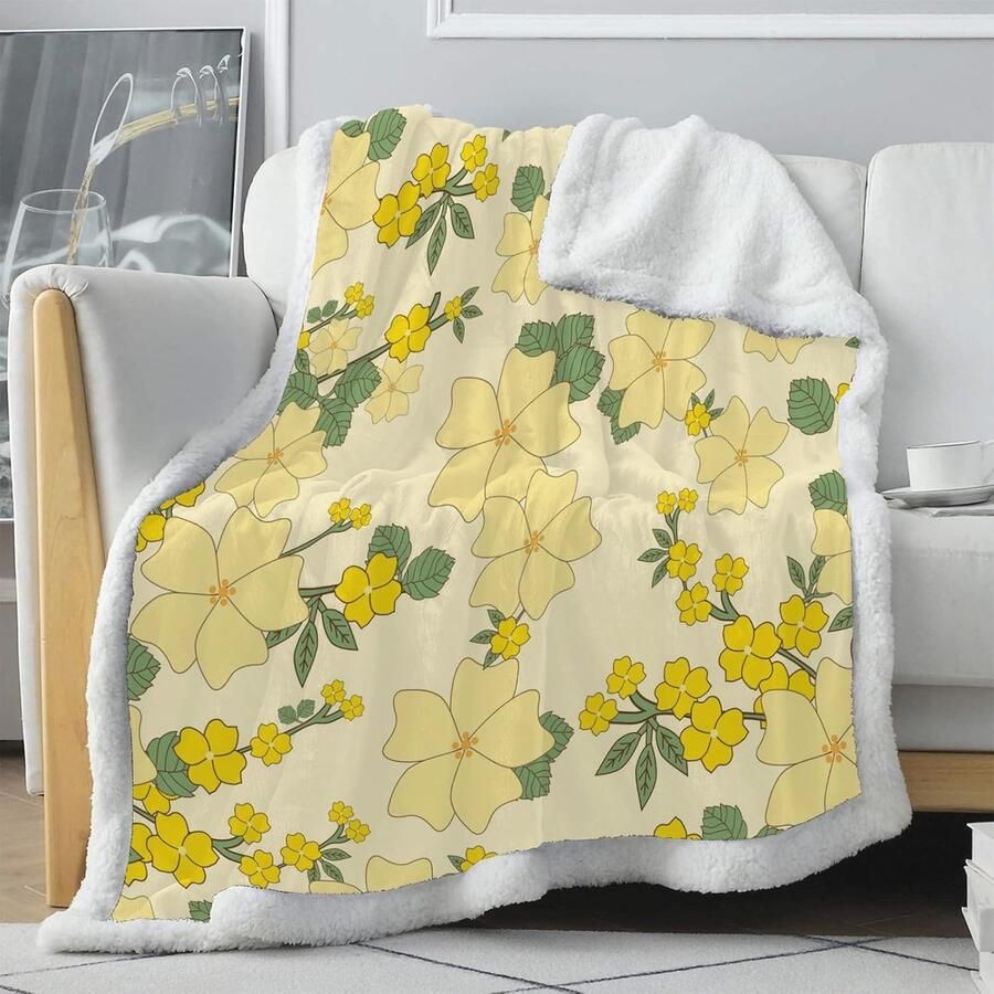 Omkeerbare Pluche Deken met Bloemenpatroon Zachte Sherpa Fleece Dekens voor Bank en Bed 150 x 200 cm