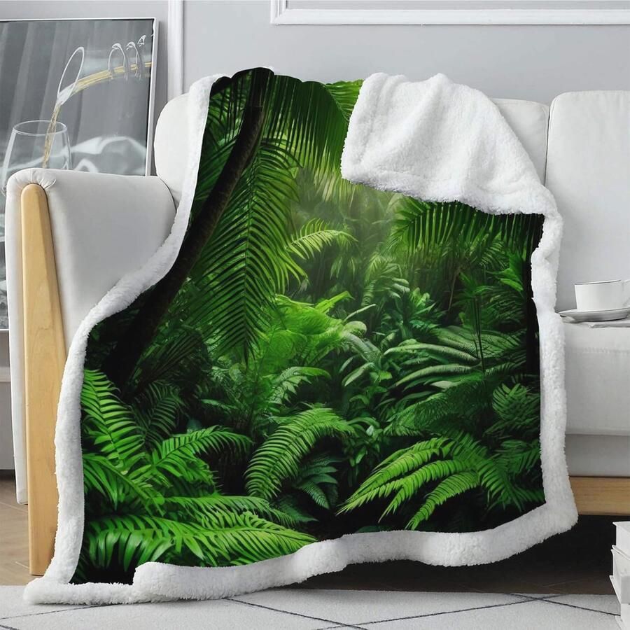 Omkeerbare Pluche Deken voor Winter en Herfst Tropische Planten Motief Warme & Zachte Sherpa Fleece Deken Perfect voor Bank en Bed