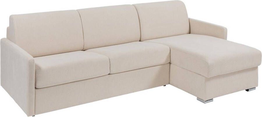 Vente-unique Omkeerbare snel om te bouwen slaapbank met hoek in beige stof Bed van 140 cm Matras 18 cm CALIFE L 241 cm x H 97 cm x D 94 cm