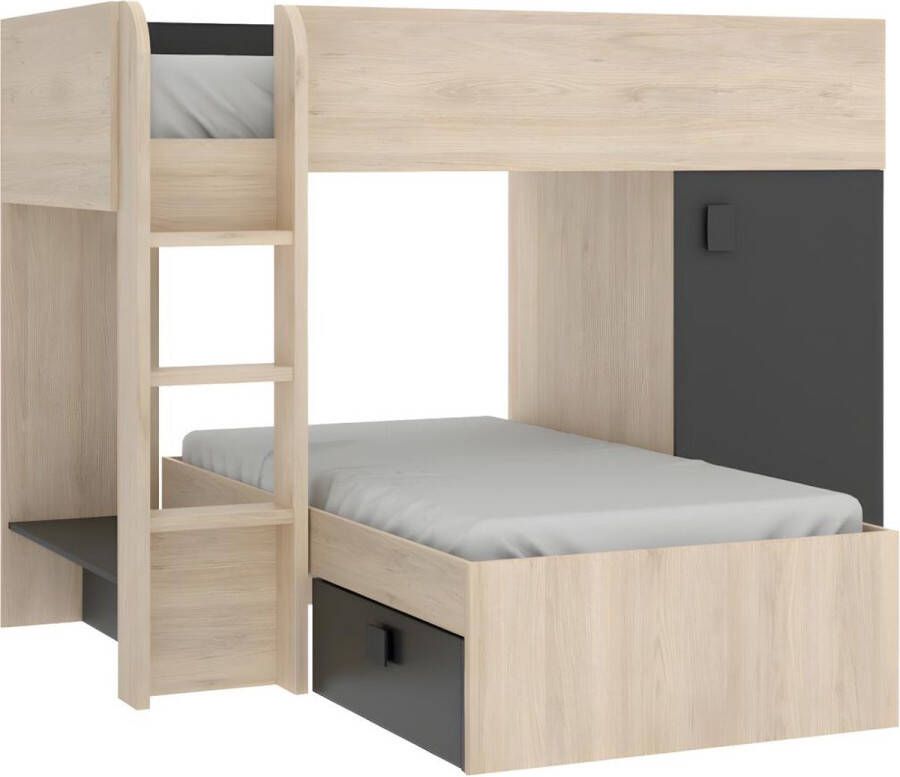 Omkeerbare hoekstapelbed RICARDO 2 x 90x190cm opbergruimte Grijs en Antraciet L 255 cm x H 150 cm x D 111 cm