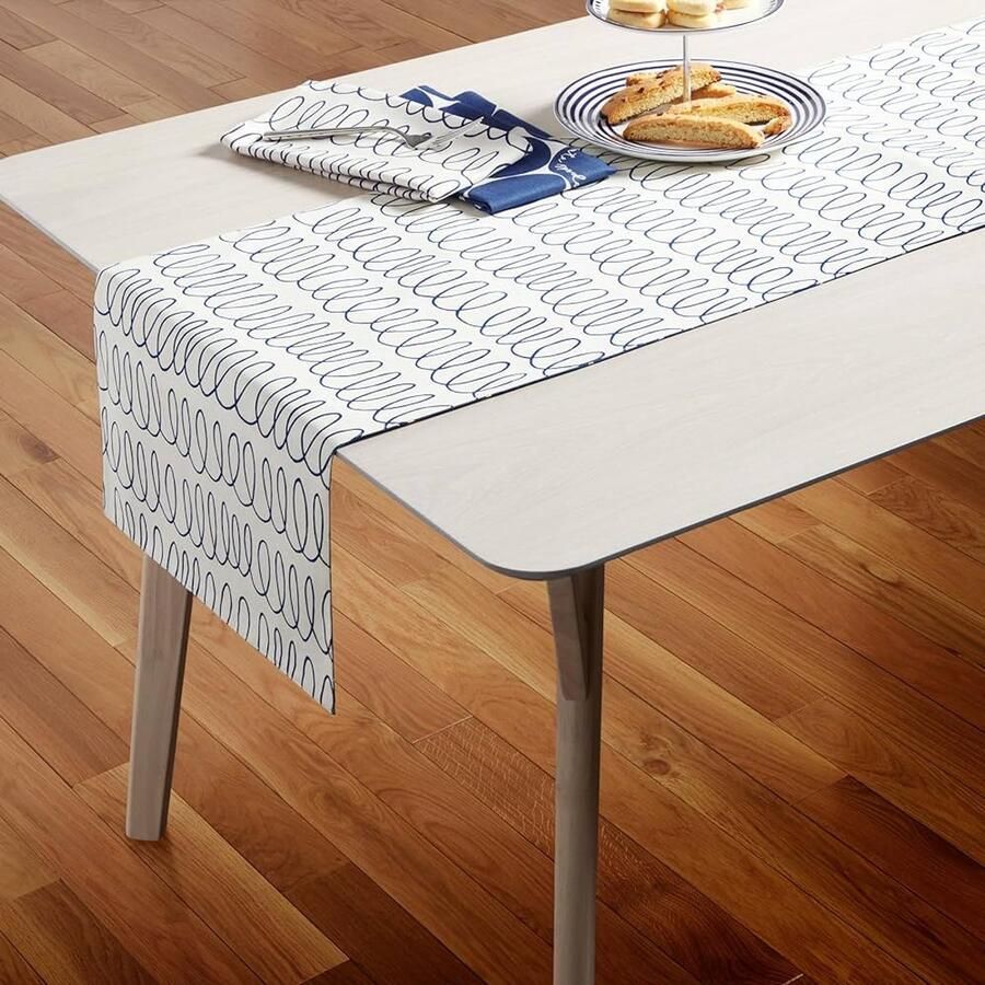 Omkeerbare tafelloper crème marineblauw 100% katoen 38 x 182 cm