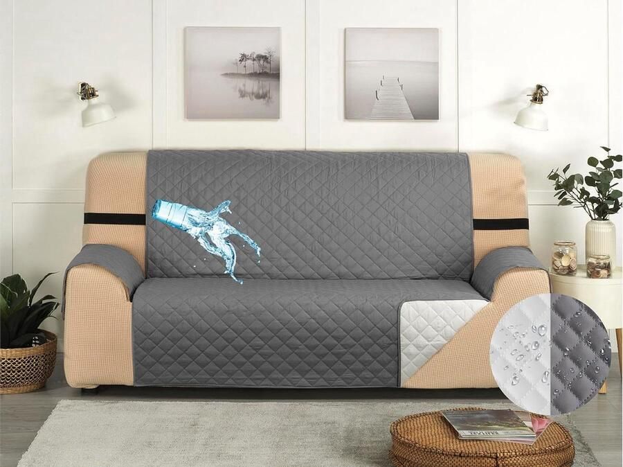 Omkeerbare waterdichte bankhoes bescherming tegen vlekken 1 stuk grijs 3-zits