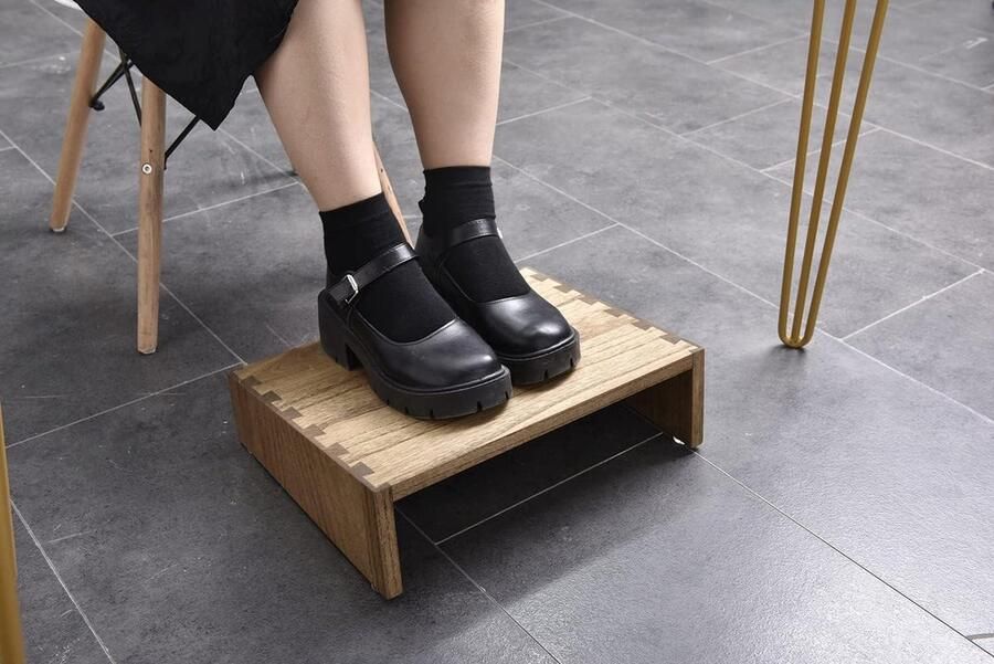 Onder-Desk voetensteun met hoogteverstelling ergonomische voetensteun verbetert houding en bloedsomloop donkerbruine houten voetenbank