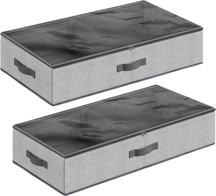 Onderbed Ladekast Set van 2 Opbergdozen met Kijkvenster Opvouwbare Organizer voor Onder het Bed of op de Kast Nonwoven Stof Ruimtebesparend Grijs RUB002G01