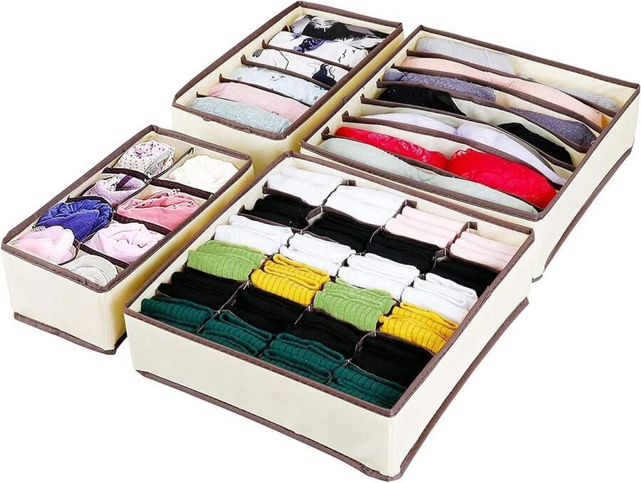 Ondergoed Lade Organisers Set van 4 Opvouwbare Verdelers voor Slaapkamer en Garderobe Organisatie Kleding Organizer voor Bras Sokken Ties en Sjaals Antibacterieel Stofdicht en Geurloos