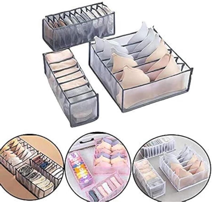 Ondergoed lade organizer en opslag van 3 beha's sokken organiser opvouwbare garderobe organizer hoge capaciteit kast verdelers voor BH's sokken nekbanden en zakdoeken (grijs)