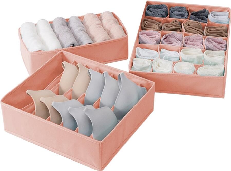 Ondergoed-lade-organizer Ondergoed Organizer Plaatsbesparend en Vouwbaar 3-delige Set Voor Kledingkasten en Lades Roze