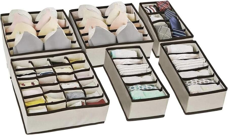 Ondergoed lade organizer set van 6 opvouwbare lade verdelers opbergbakken doos kastverdelers beige