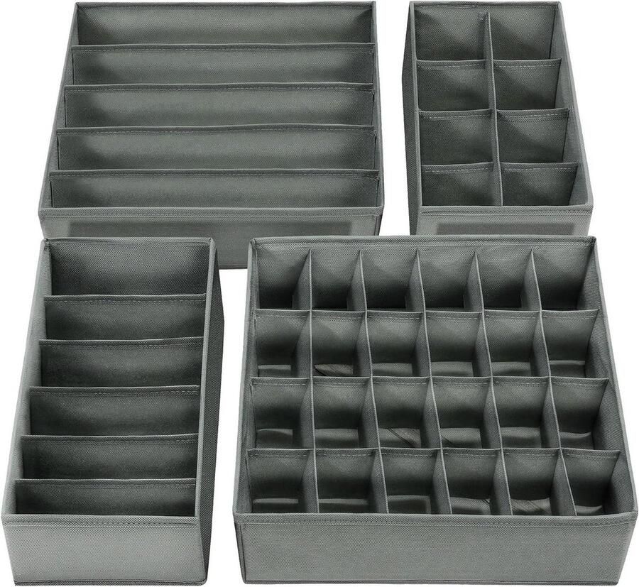 Ondergoed lade organizer verdeler opbergdozen voor bh's ondergoed sokken stropdassen babydoeken kledingkast kledingorganizer 4-delig grijs (set van 4)
