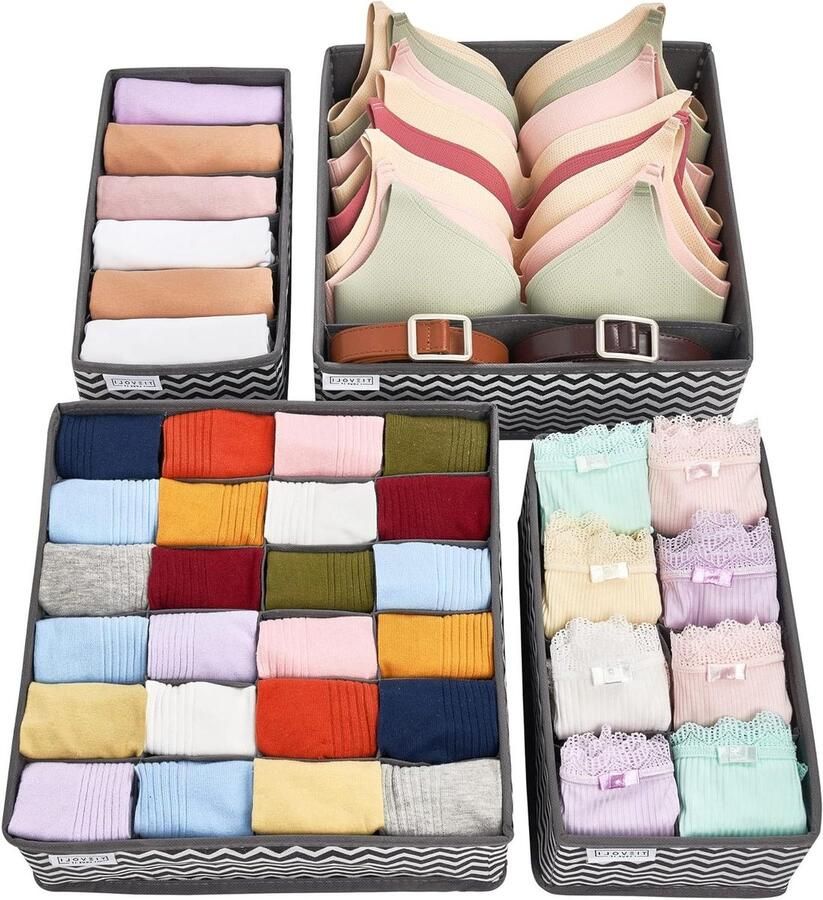 Ondergoed lade organizer verdeler opslag voor kledingkast & slaapkamer lade grijs opvouwbare stoffen doos 4st