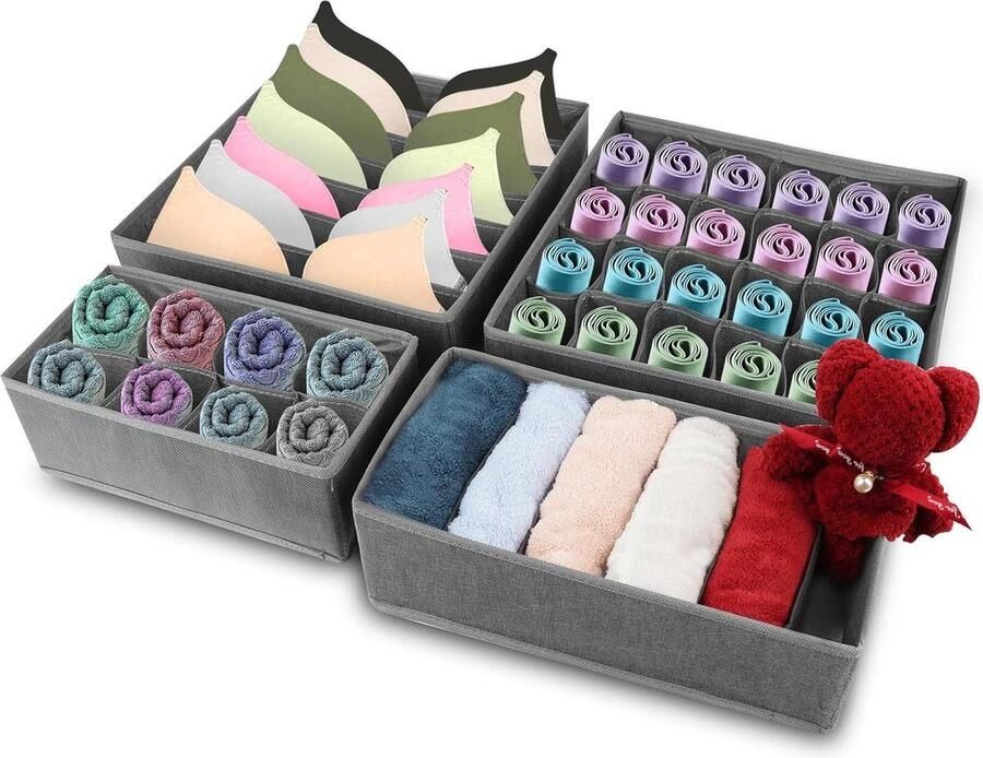 Ondergoed organizer set van 4 opbergdoos voor kledinglade stoffen kledingorganizer voor beha's sokken sjaals stropdassen