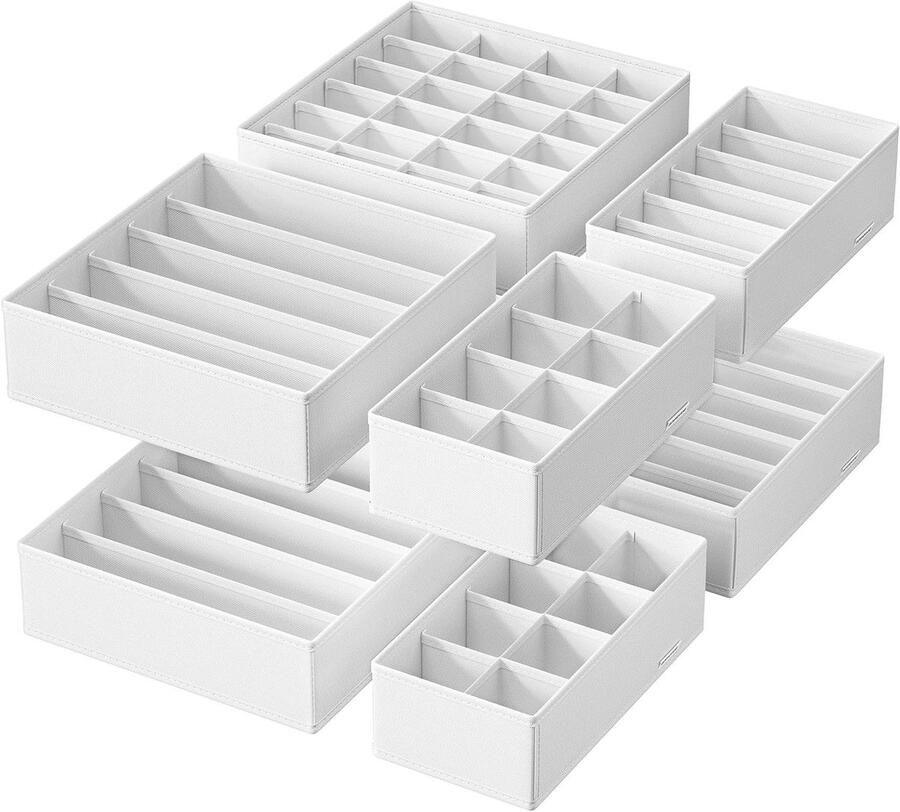 Ondergoedlade-organizers Set van 8 Opvouwbare ladeverdelers voor bh's ondergoed sokken en stropdassen Stoffen opbergdozen voor kastplanken Wolwit RUS008W01