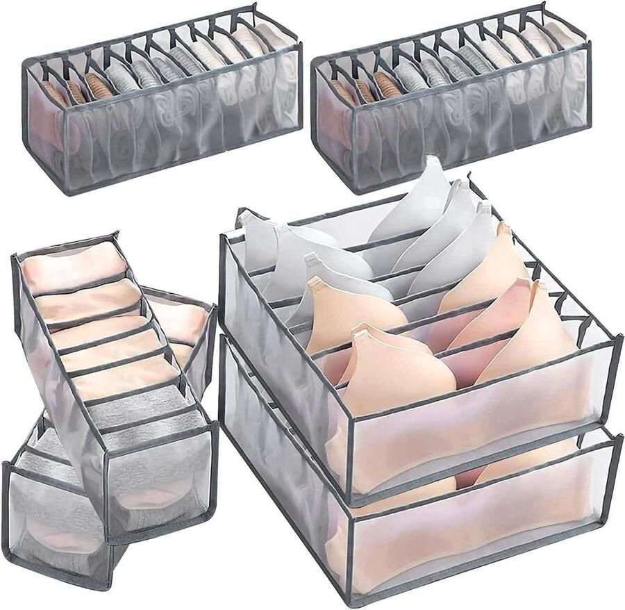 Ondergoedlade-organizerset Opvouwbaar Grijs 6 + 7 + 11 vakken
