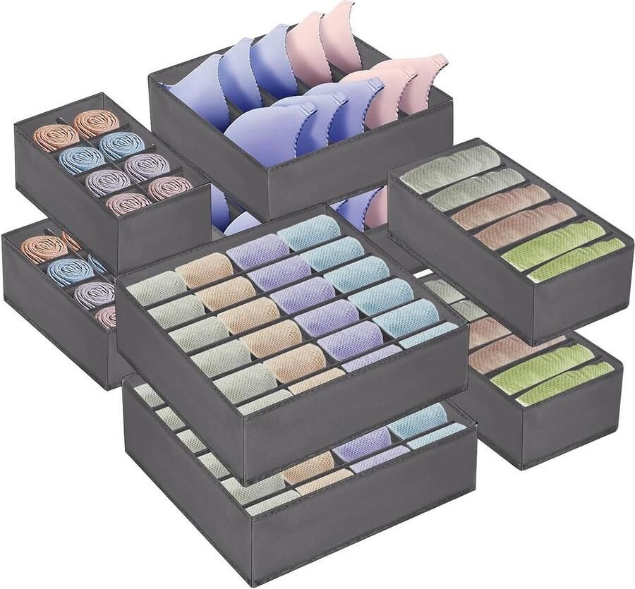 Ondergoedorganizer 8 stuks lade-organizer Opvouwbare kledingkast organizer voor beha's sokken Grijs