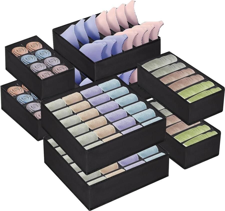 Ondergoedorganizer opvouwbaar 8 stuks zwart