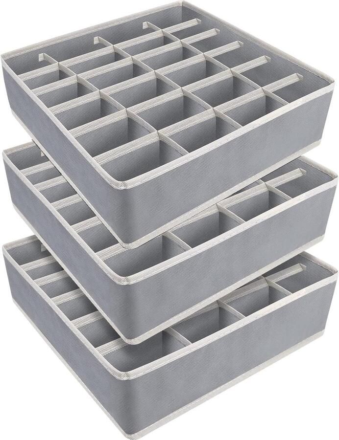 3 stuks 24 cellen opbergdozen voor sokken en ondergoed opvouwbare dozen met ladeverdelers organizer stoffen dozen ruimtebesparend en netjes opbergsysteem