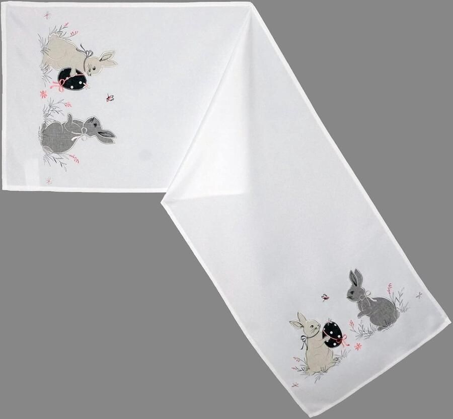 Onderhoudsvriendelijke paasdecoratie paashaas borduurwerk wit grijs 1 stuk