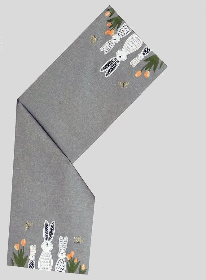 Onderhoudsvriendelijke paasdecoratie paashaas en bloemen grijs en kleurrijk 1 stuk